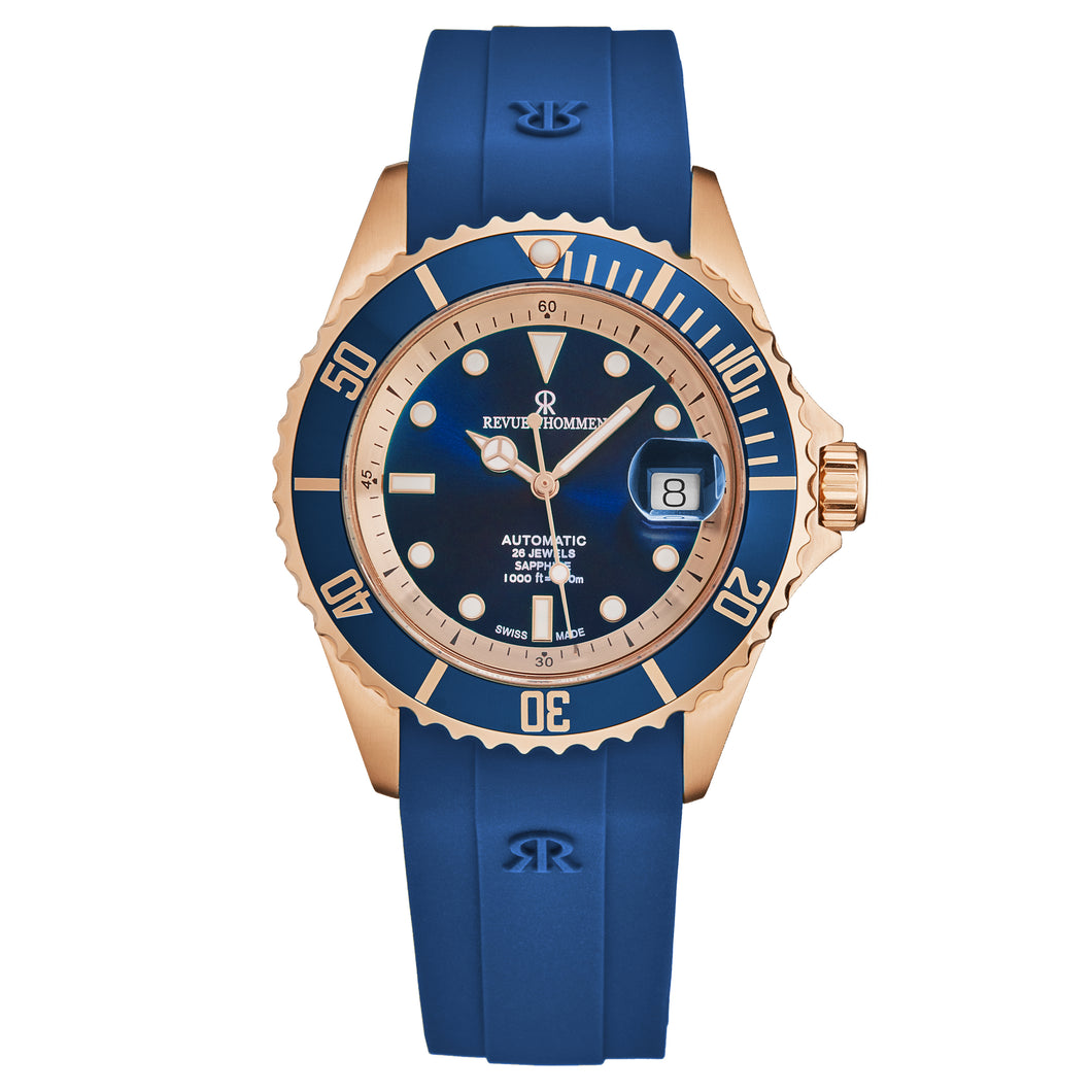 Revue Thommen Men's 'Diver' Blue Dial Blue Rubber Strap Swiss Automatic Watch 17571.2365