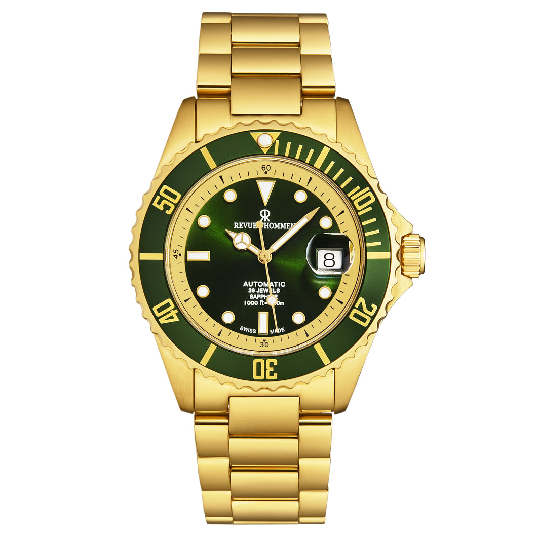 Revue Thommen Men's 'Diver' Green Dial Stainless Steel Bracelet Swiss Automatic Watch 17571.2414