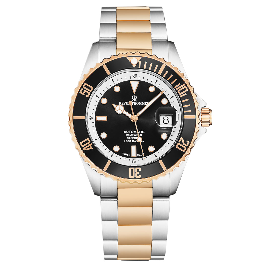 Revue Thommen Men's 'Diver' Black Dial Two-Tone Bracelet Swiss Automatic Watch 17571.2457