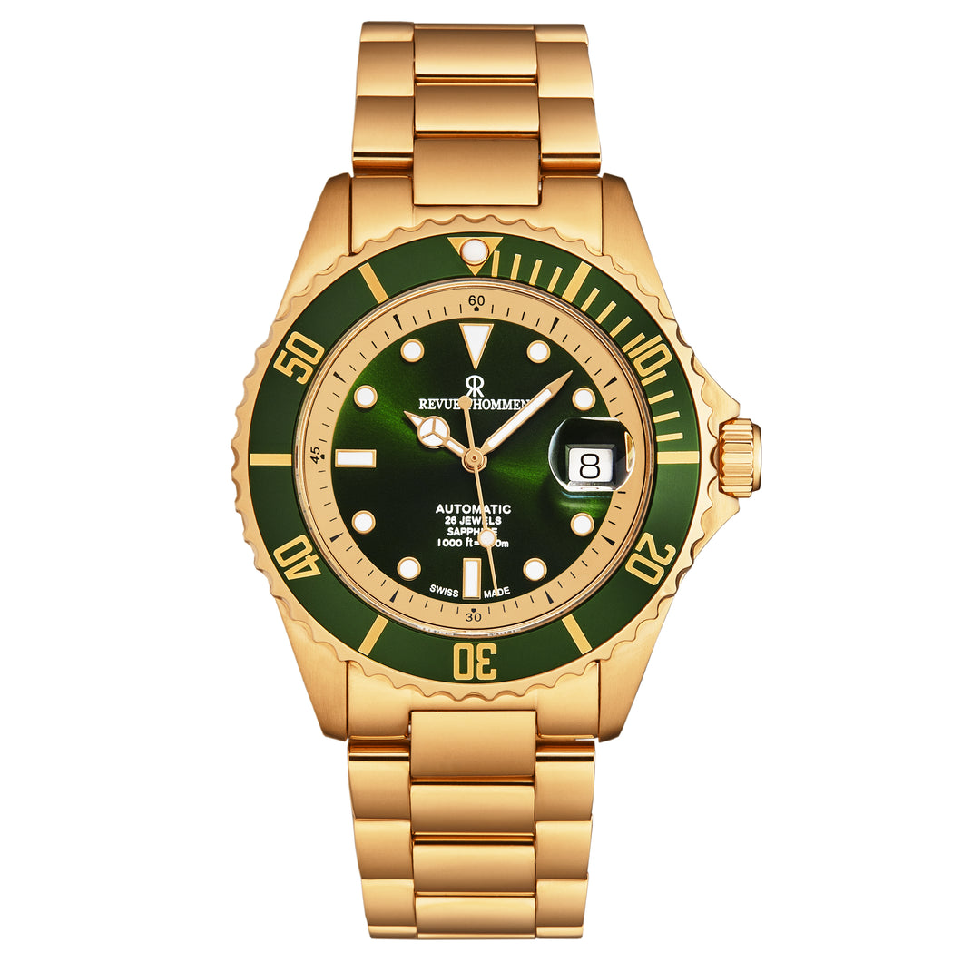 Revue Thommen Men's 'Diver' Green Dial Stainless Steel Bracelet Swiss Automatic Watch 17571.2464