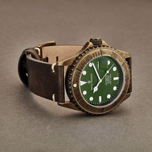 Load image into Gallery viewer, Revue Thommen Men&#39;s 17571.2584 &#39;Diver&#39; Green Dial Brown Leather Strap Gunmetal Automatic Watch
