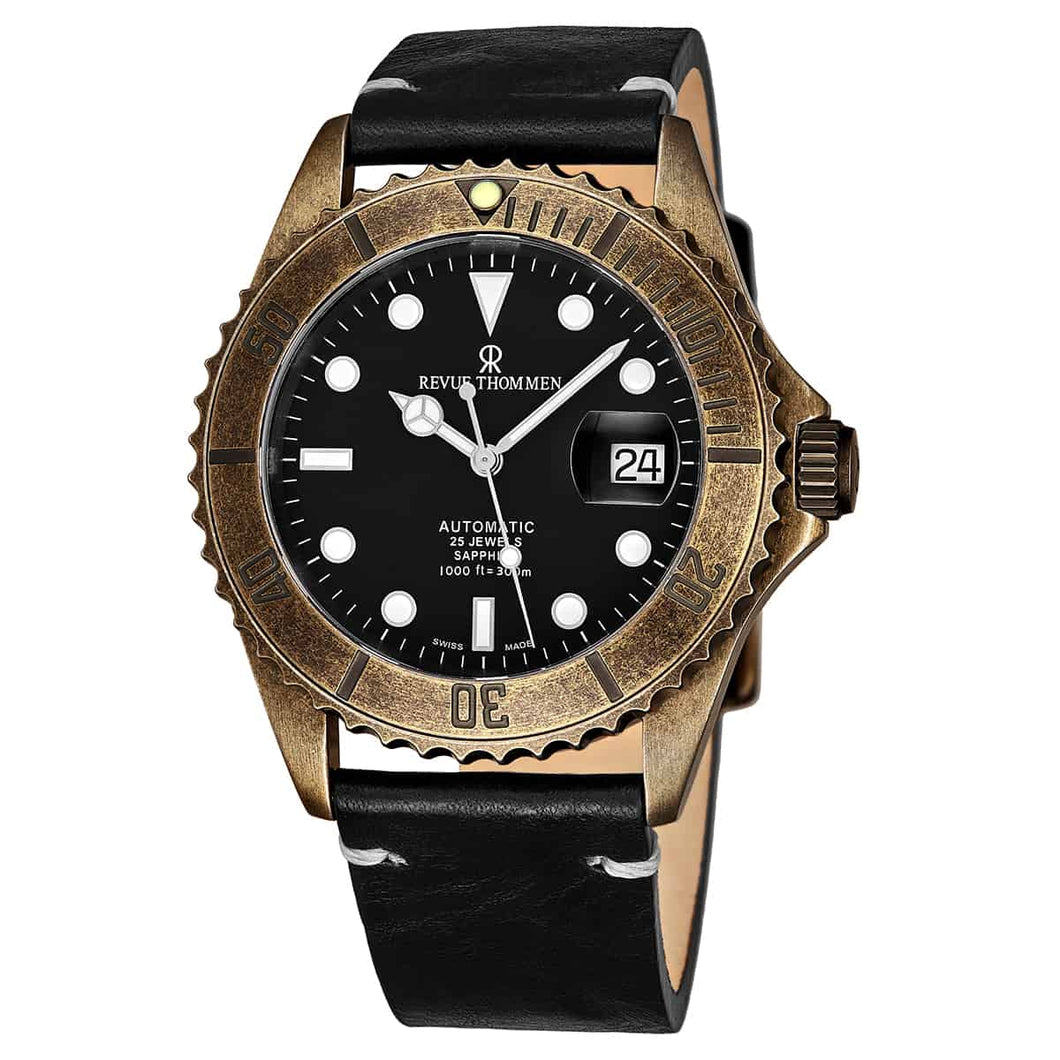 Revue Thommen 17571.2587 'Diver' Black Dial Black Leather Strap Date Automatic Watch