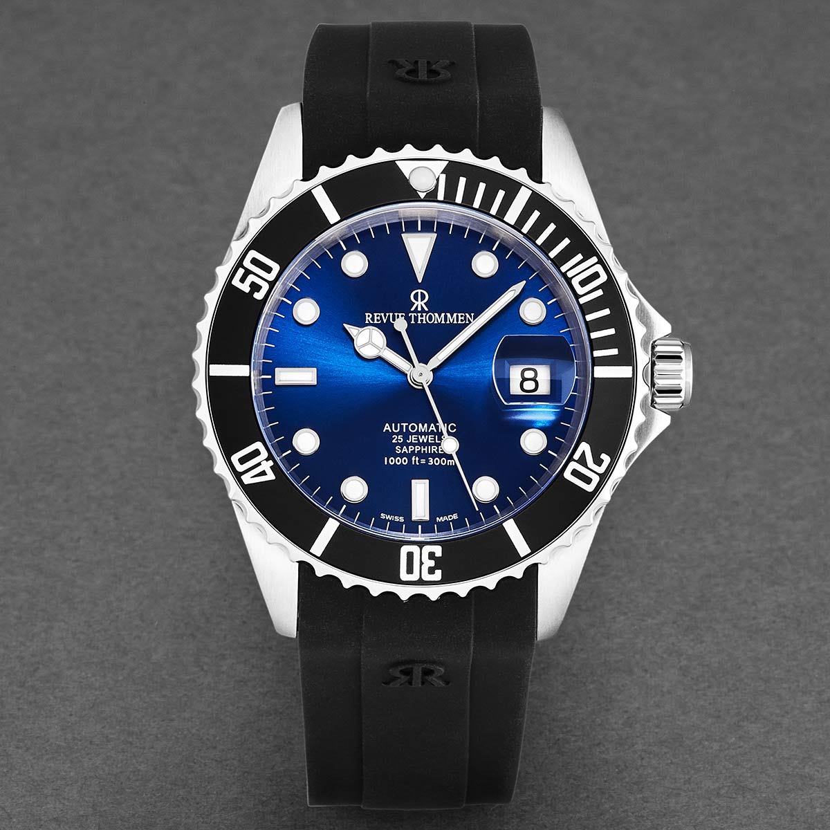 ブランド通販 Thommen Revue Men's Swiss Strap Rubber Dial Blue 'Diver' 時計