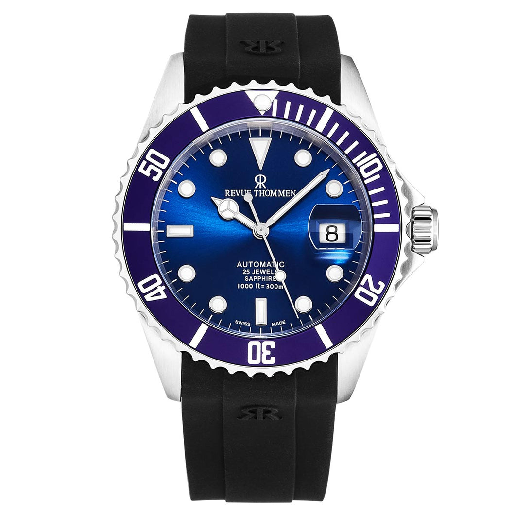 Revue Thommen Men's 'Diver' Blue Dial Rubber Strap Swiss Automatic Watch  17571.2828