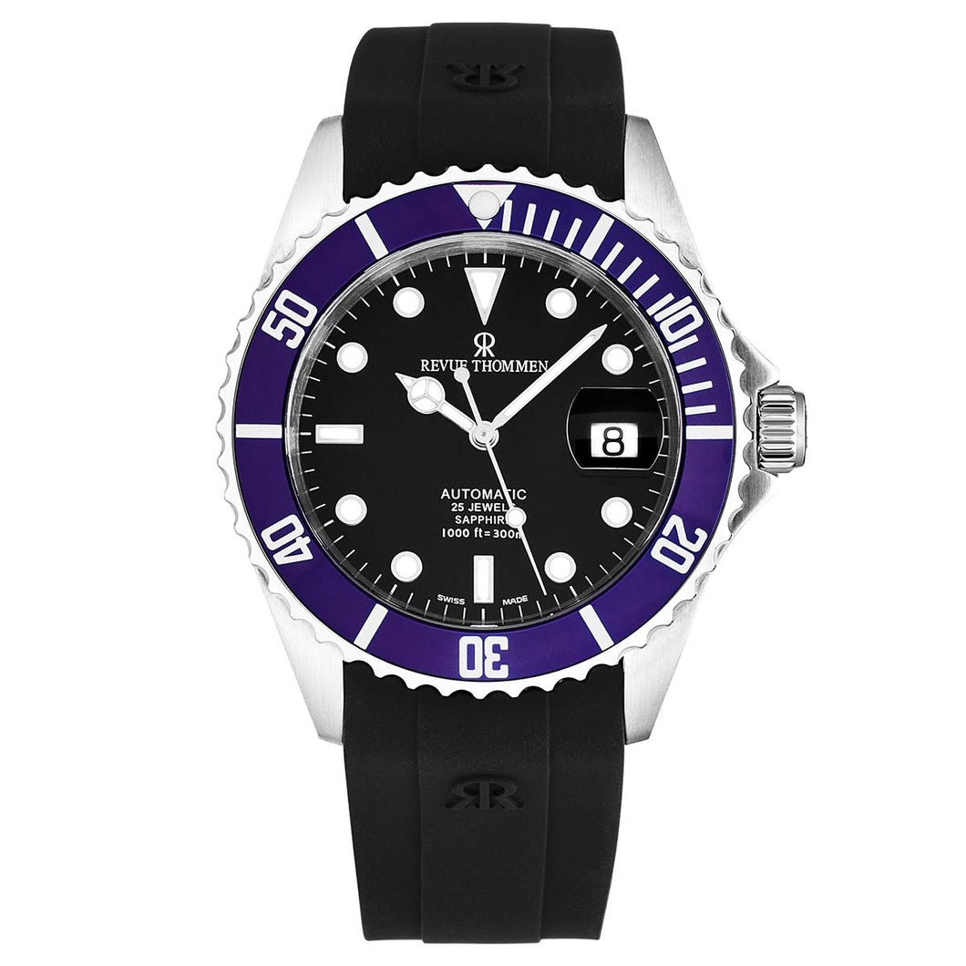 Revue Thommen Men's 'Diver' Black Dial Rubber Strap Swiss Automatic Watch  17571.2835