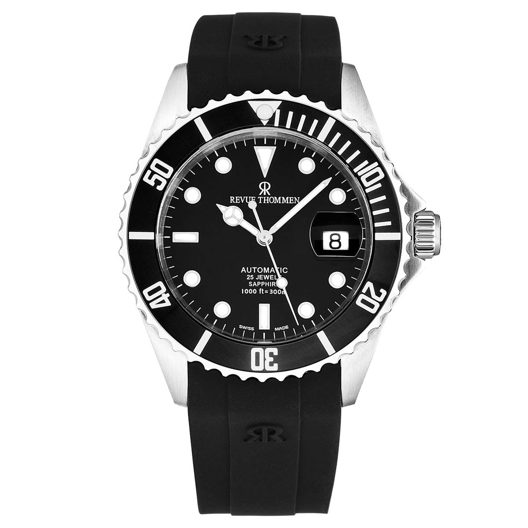 Revue Thommen Men's 'Diver' Black Dial Rubber Strap Swiss Automatic Watch  17571.2837