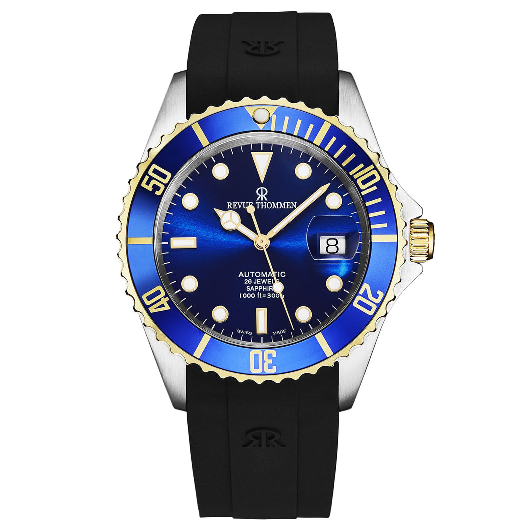 Revue Thommen Men's 'Diver' Blue Dial Black Rubber Strap Swiss Automatic Watch  17571.2845
