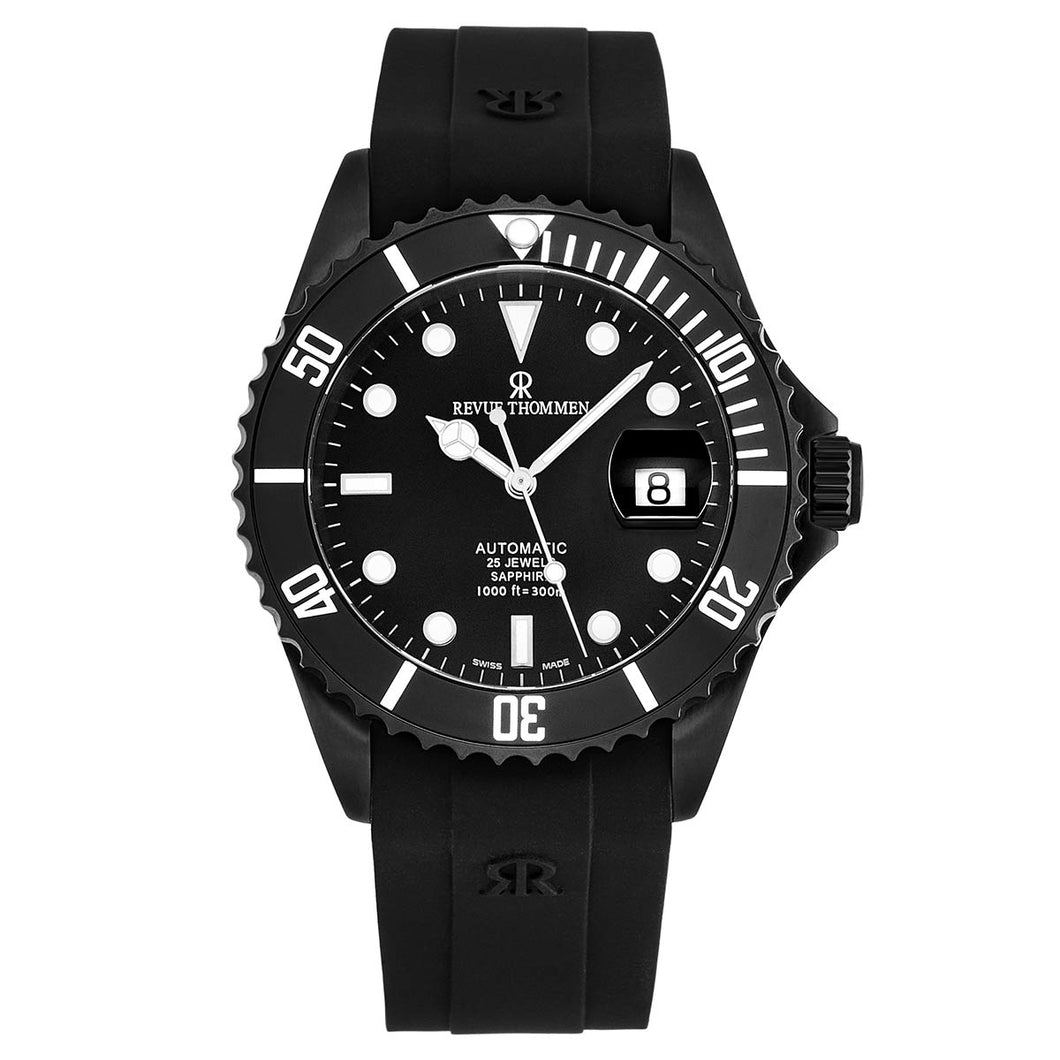 Revue Thommen Men's 'Diver' Black Dial Rubber Strap Swiss Automatic Watch  17571.2877
