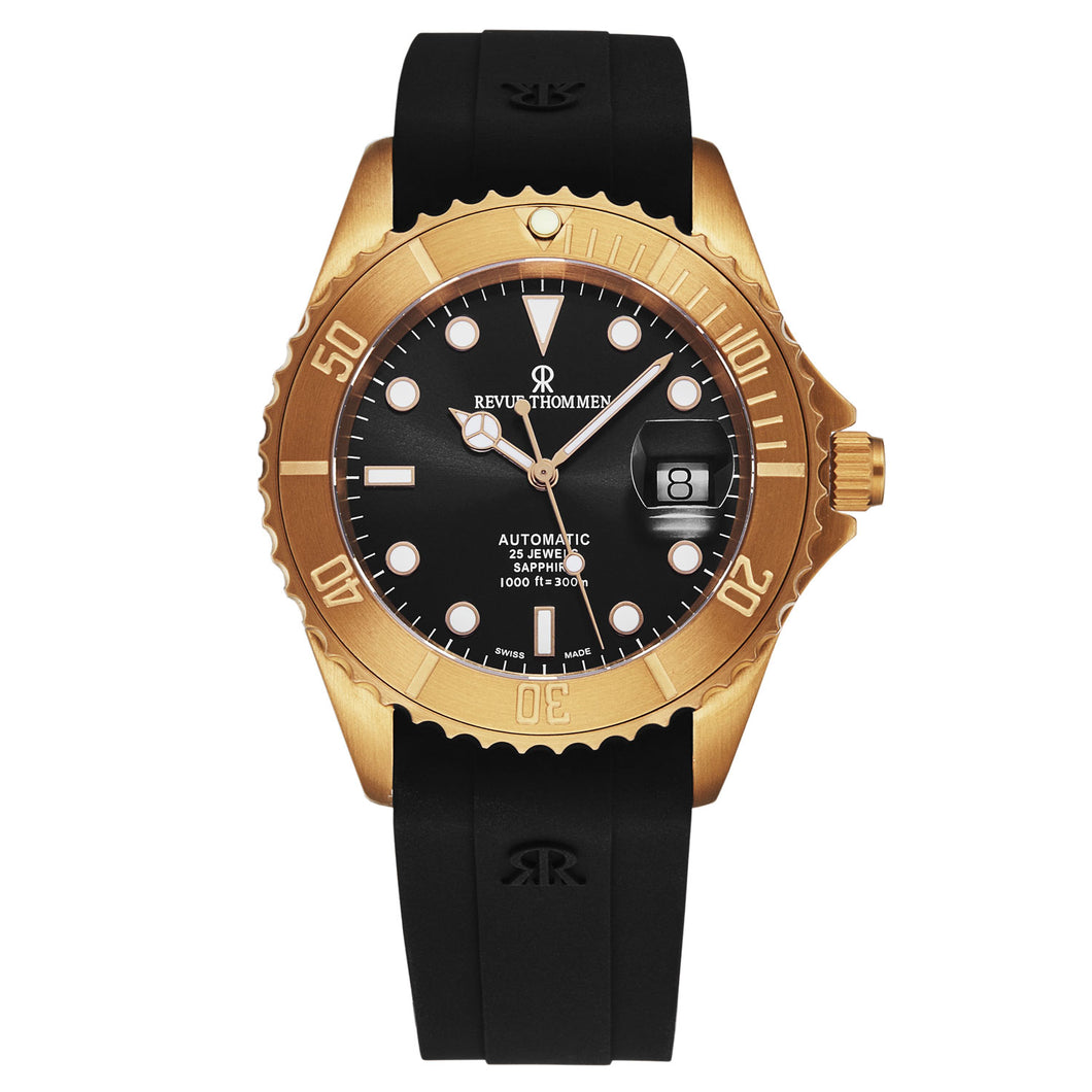 Revue Thommen Men's 'Diver' Black Dial Black Rubber Strap Bronze/Steel Automatic Watch 17571.2897