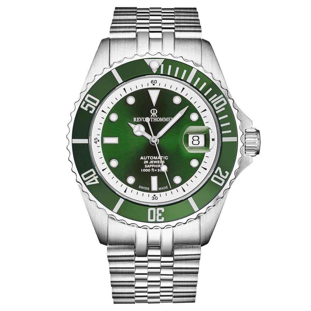 Revue Thommen Men's 'Diver' Green Dial Stainless Steel Bracelet Swiss Automatic Watch 17571.2929