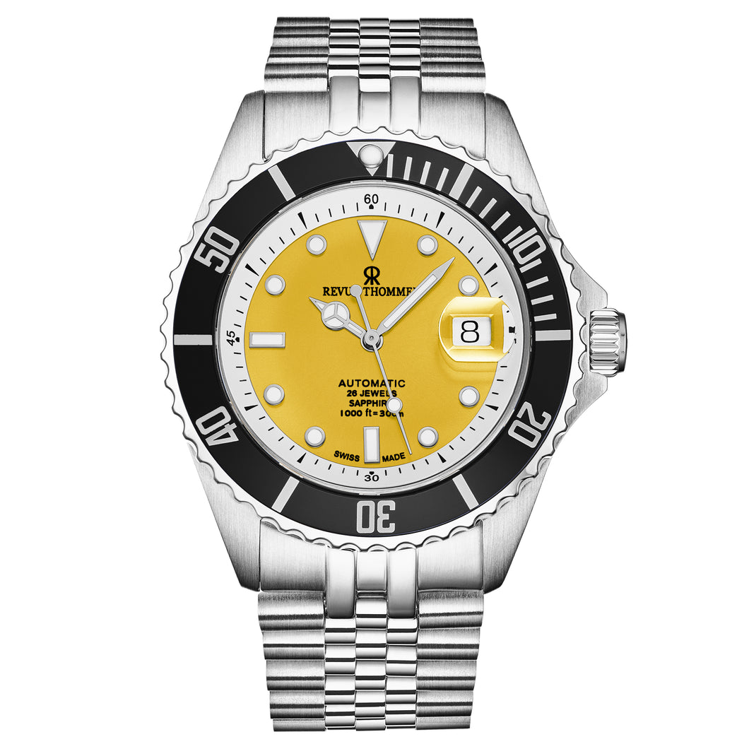 Revue Thommen Men's 'Diver' Yellow Dial Stainless Steel Bracelet Swiss Automatic Watch 17571.2930