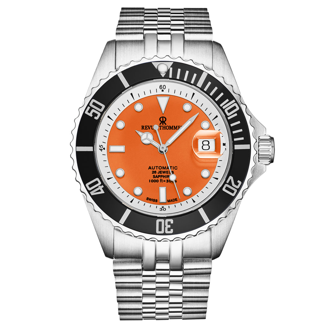 Revue Thommen Men's 'Diver' Orange Dial Stainless Steel Bracelet Swiss Automatic Watch 17571.2939