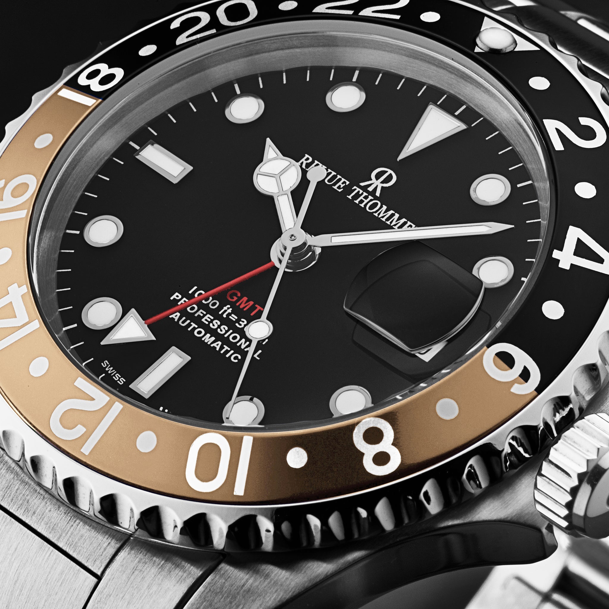 Revue Thommen Men's 'Diver' Black Dial Black and Beige Bezel GMT Autom