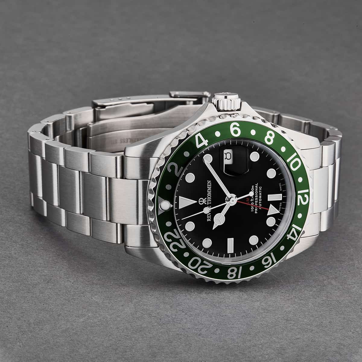 Revue Thommen Men's 17572.2134 'Diver' Black Dial Green Bezel GMT Prof