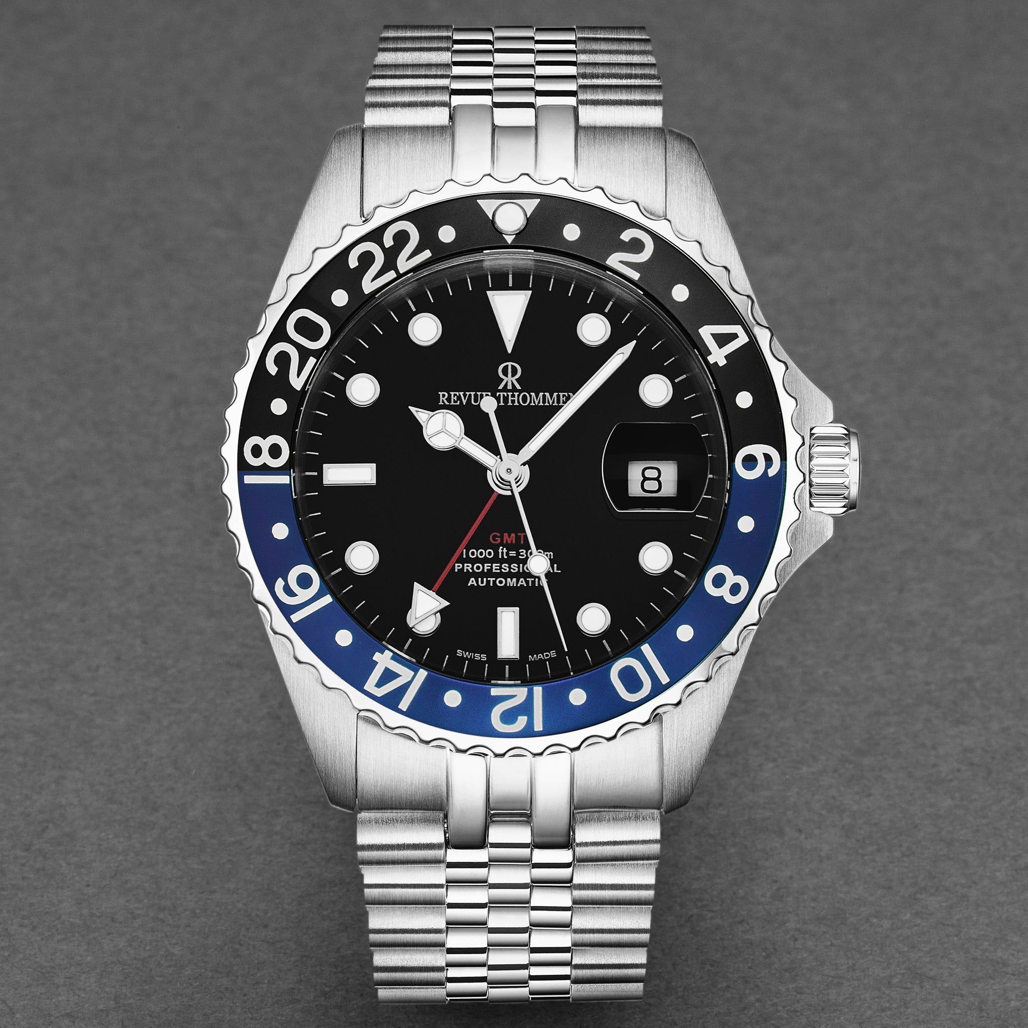Revue Thommen Men's 'Diver' GMT Black Dial Black and Blue Bezel Automa