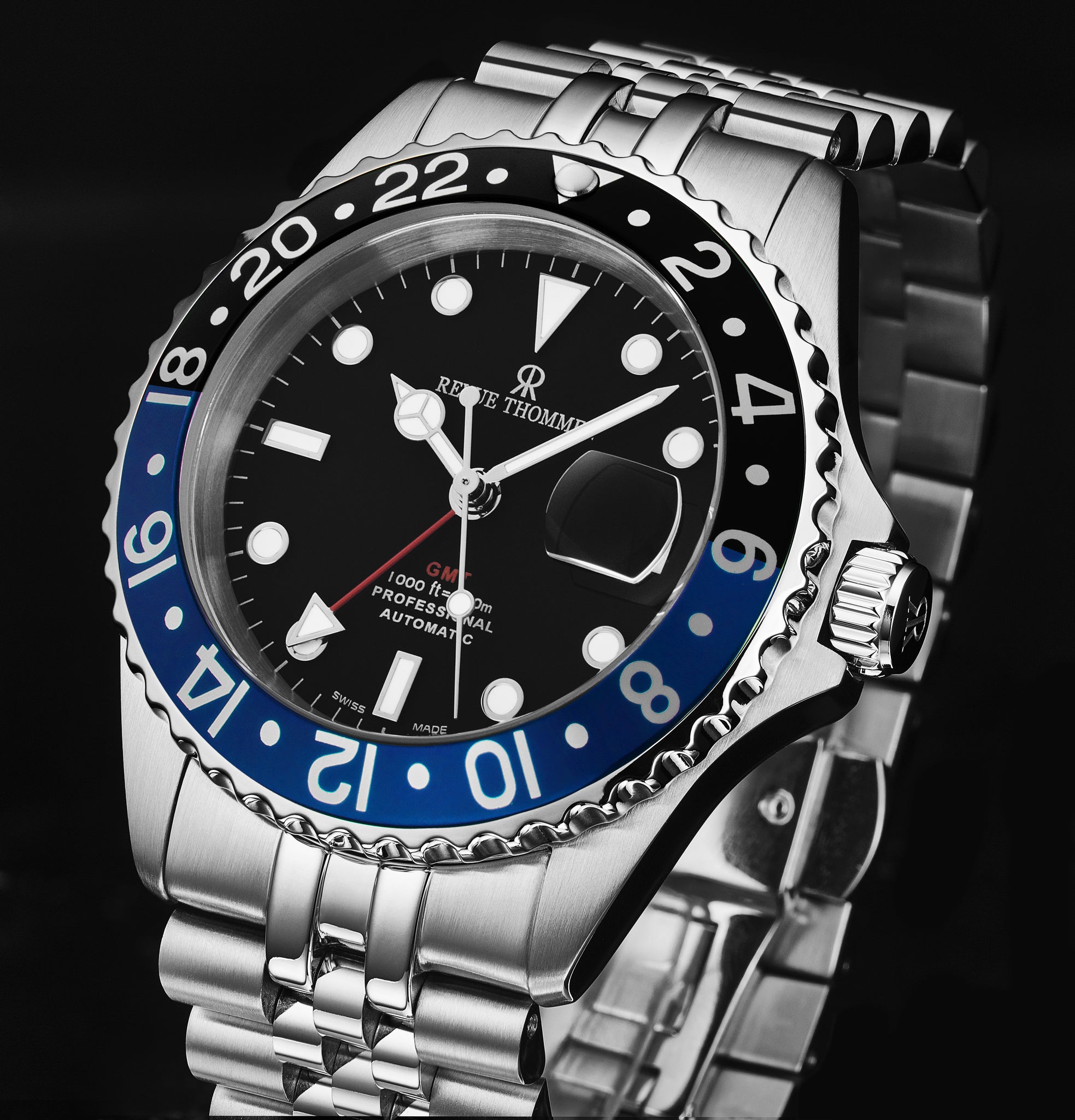 Revue Thommen Men's 'Diver' GMT Black Dial Black and Blue Bezel Automatic  Watch 17572.2233