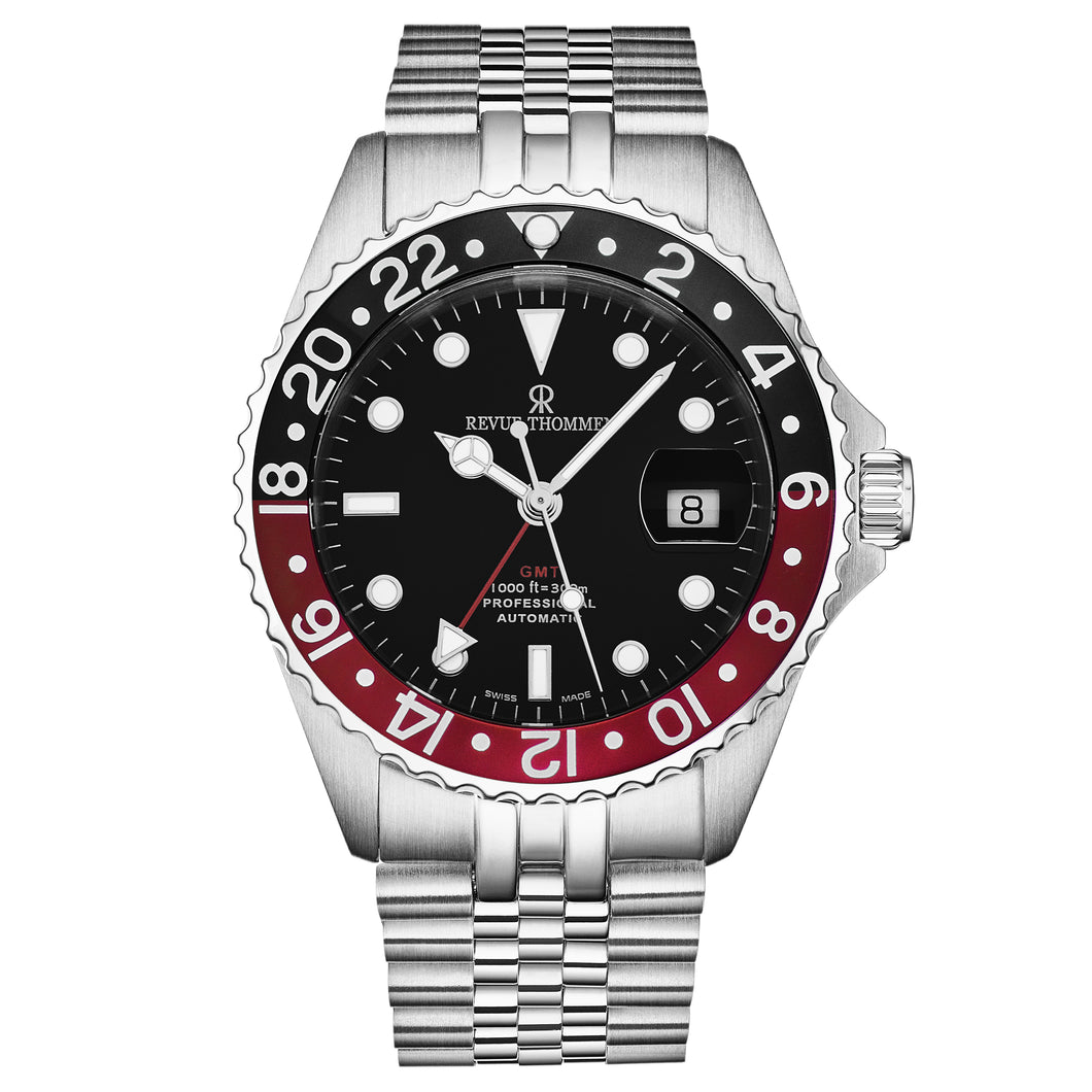 Revue Thommen Men's 'Diver' GMT Black Dial Black and Red Bezel Automatic Watch 17572.2236