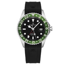 Load image into Gallery viewer, Revue Thommen Men&#39;s &#39;Diver&#39; Black Dial Green Bezel Black Rubber Strap GMT Professional Automatic Watch 17572.2834
