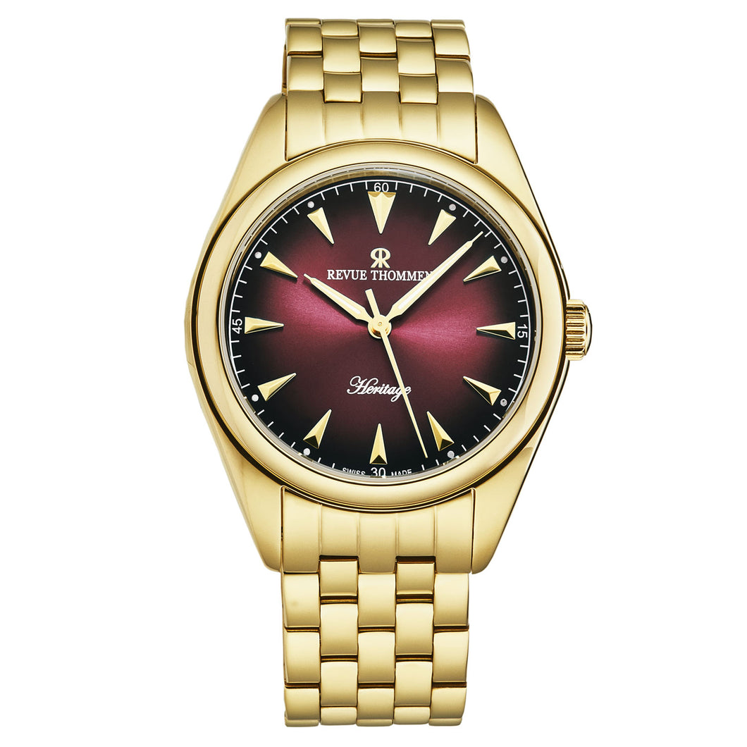 Revue Thommen Men's 'Heritage' Burgundy Dial Stainless Steel Bracelet Automatic Watch 21010.2116