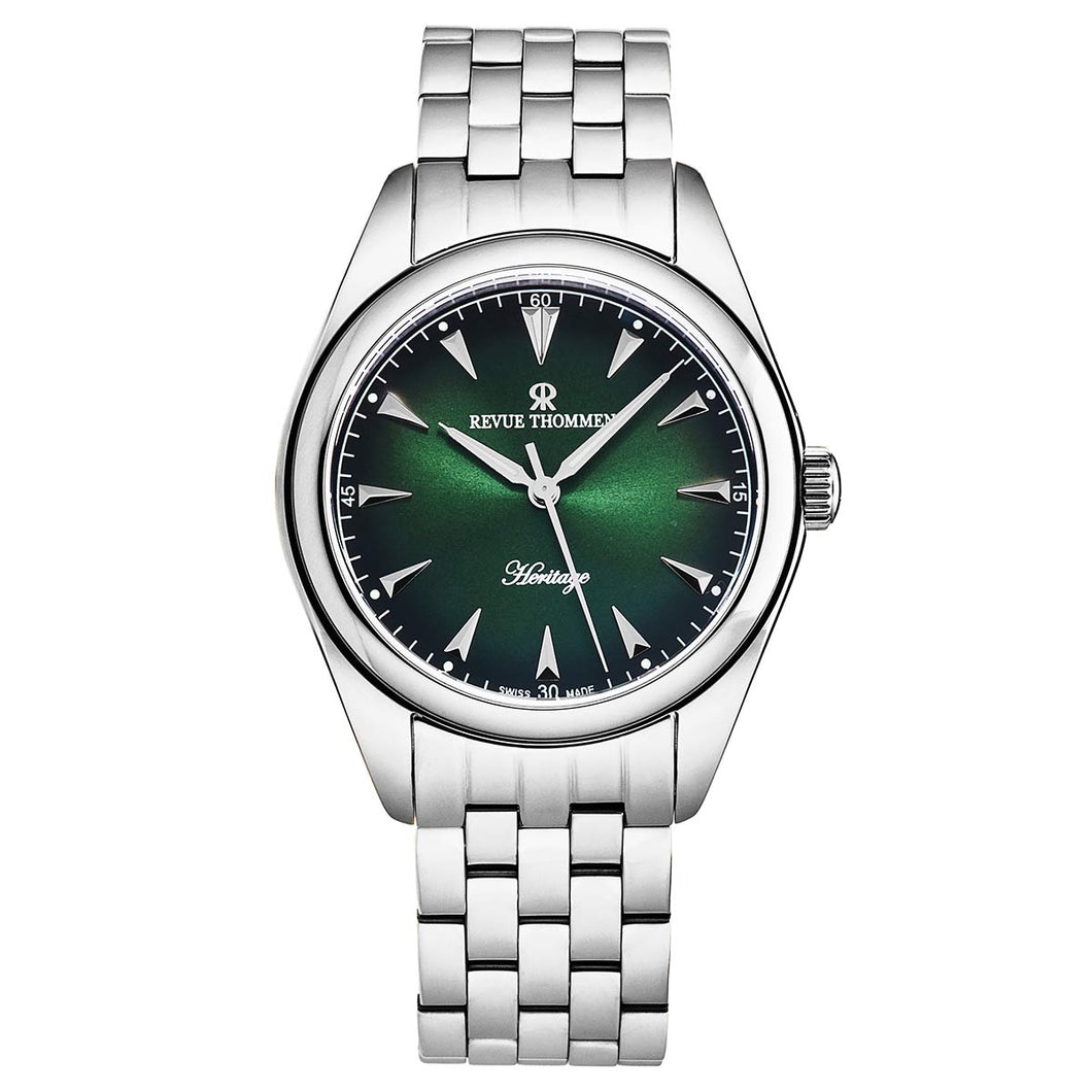 Revue Thommen Men's 'Heritage' Green Dial Stainless Steel Bracelet Automatic Watch 21010.2134