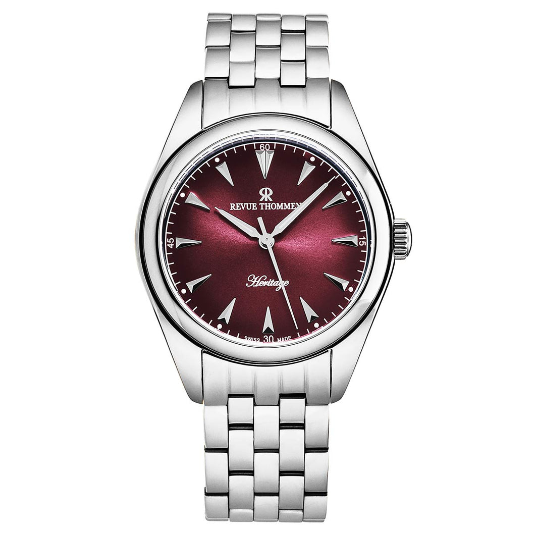 Revue Thommen Men's 'Heritage' Red Dial Stainless Steel Bracelet Automatic Watch 21010.2136