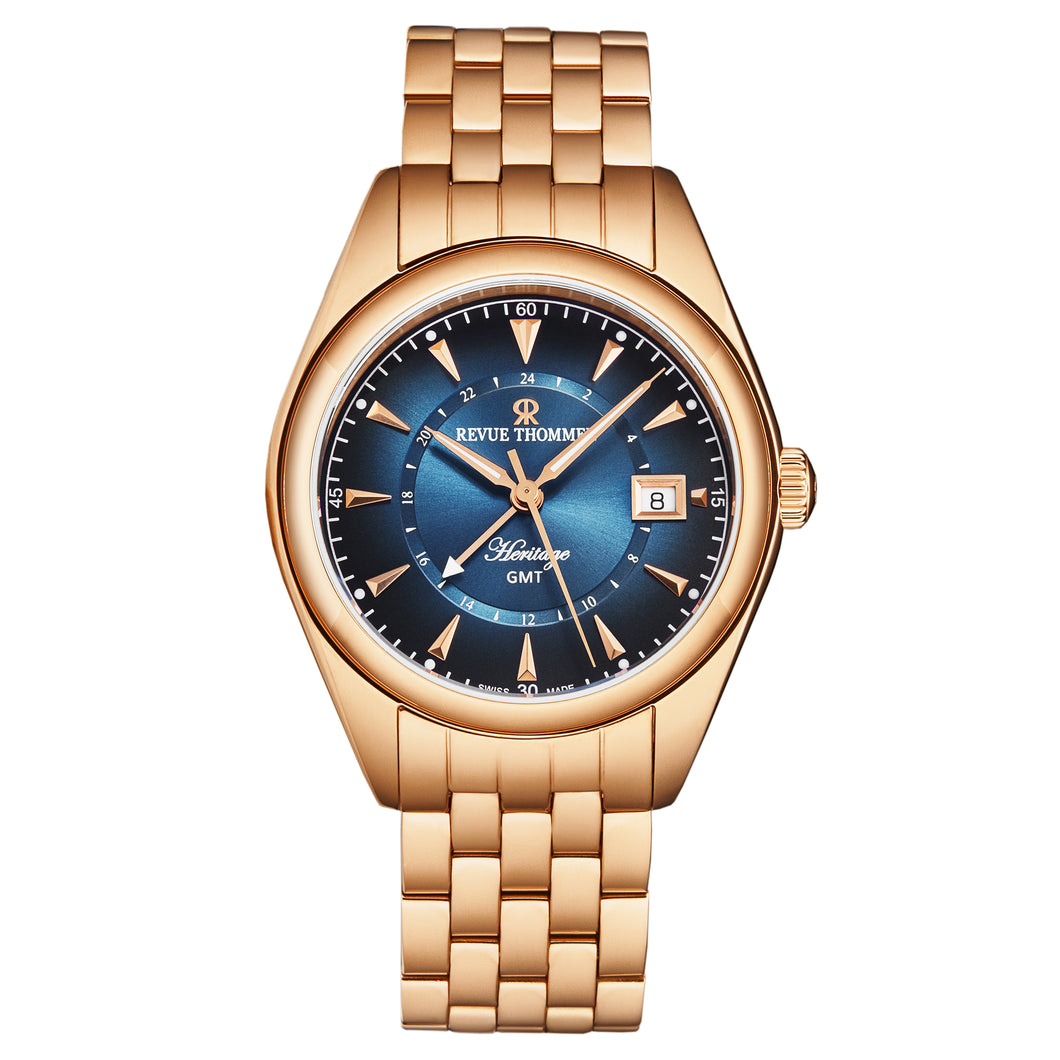 Revue Thommen Men's 'Heritage' GMT Blue Dial Stainless Steel Bracelet Swiss Automatic Watch 21010.2365