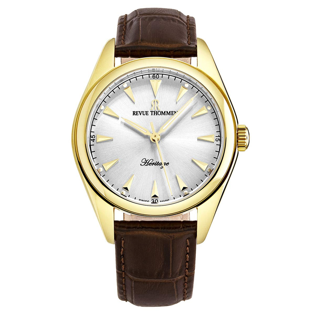 Revue Thommen Men's 'Heritage' Silver Dial Brown Leather Strap Automatic Watch 21010.2512