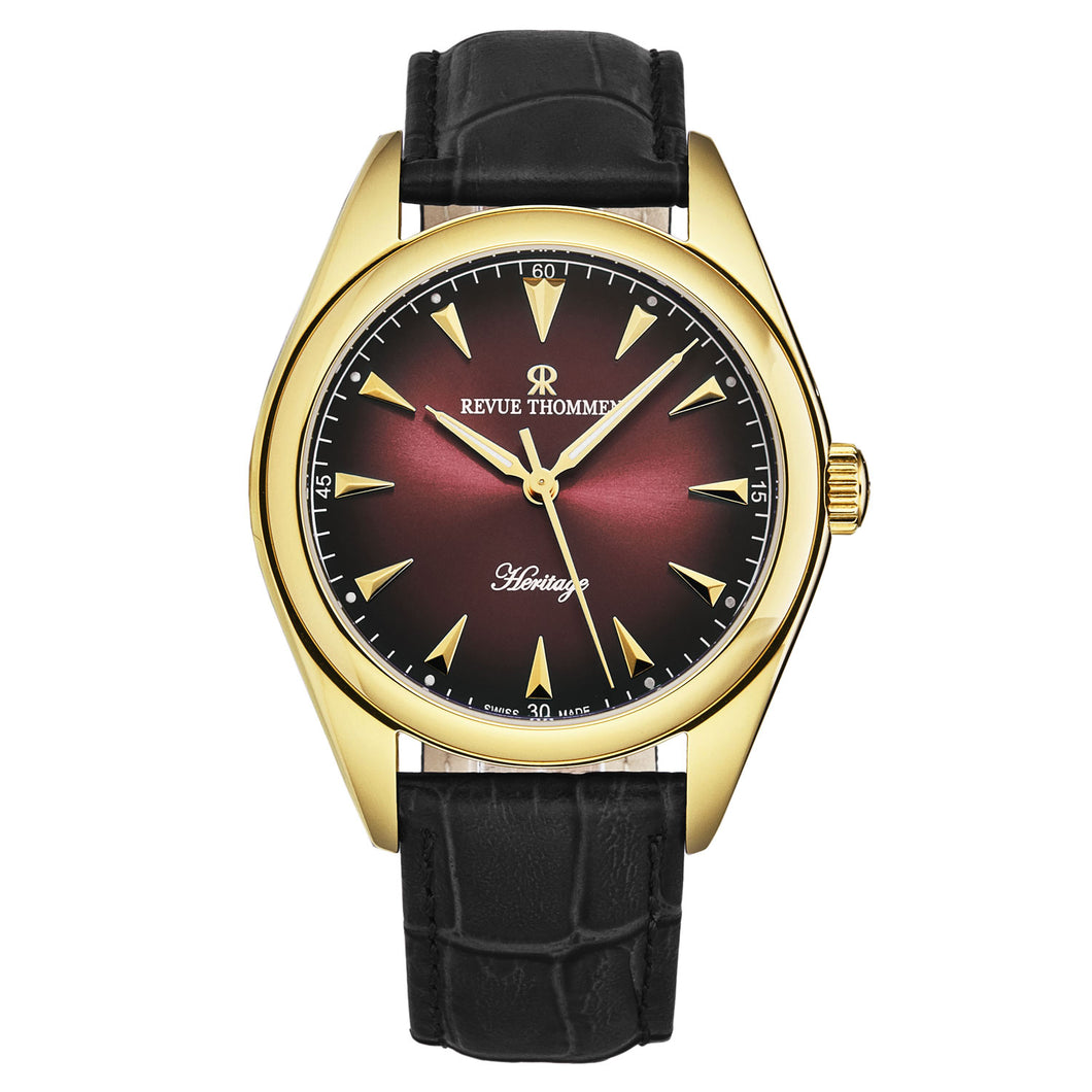 Revue Thommen Men's 'Heritage' Burgundy Dial Black Leather Strap Automatic Watch 21010.2516