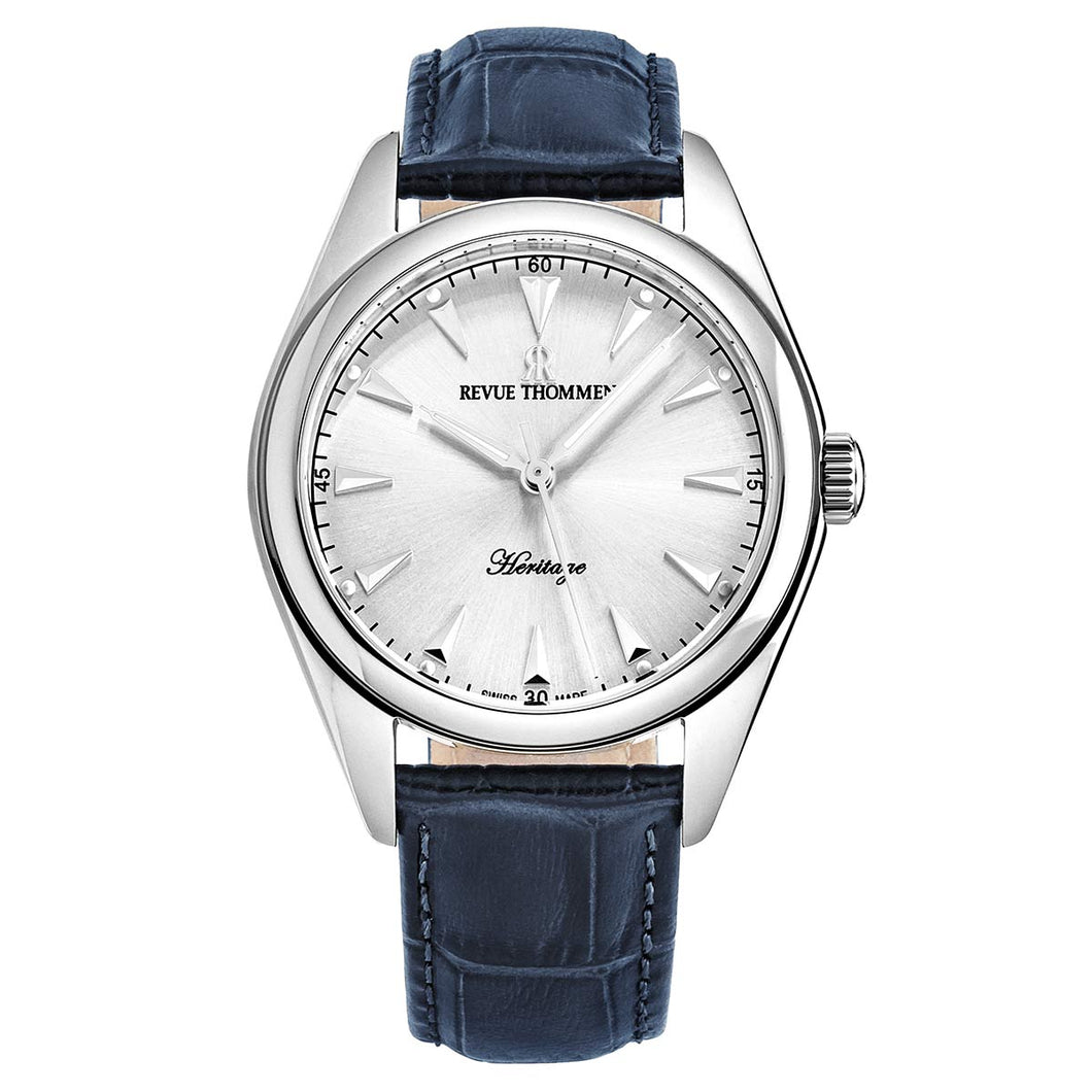 Revue Thommen Men's 'Heritage' Silver Dial Blue Leather Strap Automatic Watch 21010.2525