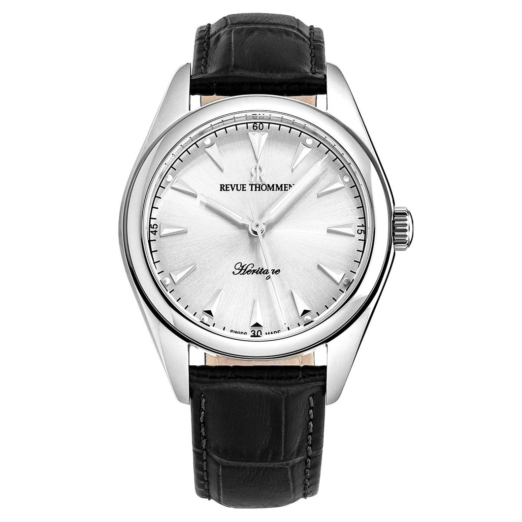 Revue Thommen Men's 'Heritage' Silver Dial Black Leather Strap Automatic Watch 21010.2531