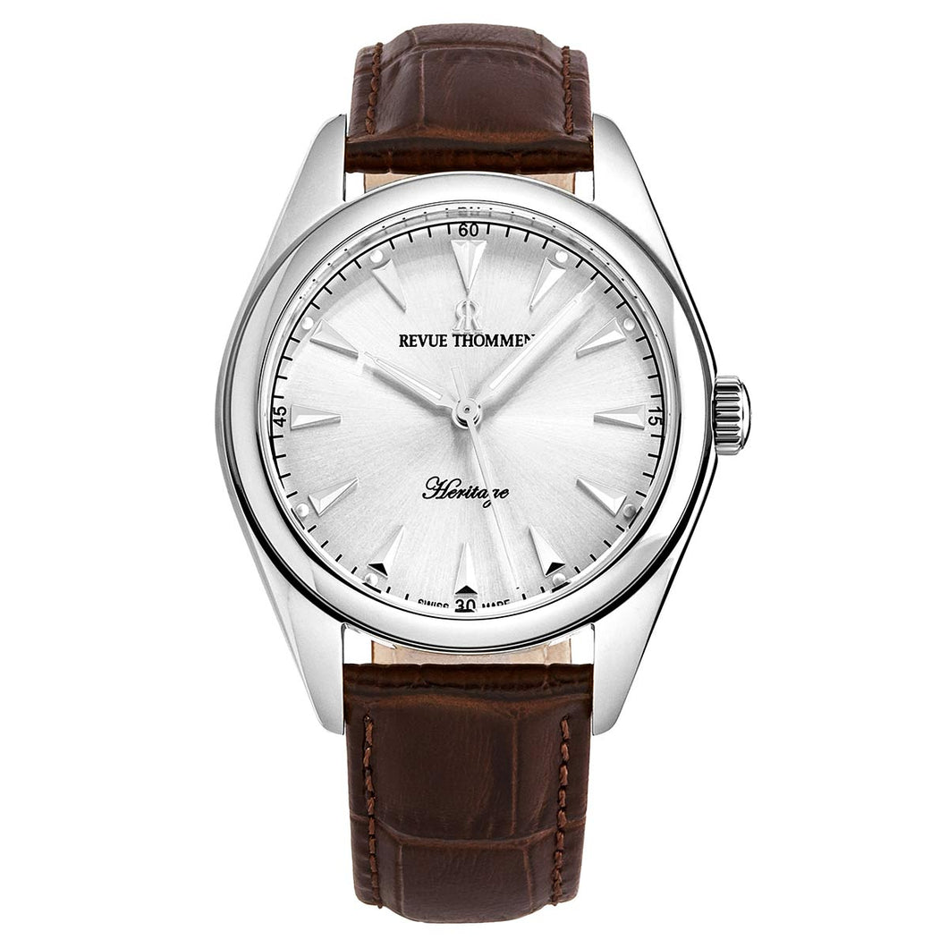 Revue Thommen Men's 'Heritage' Silver Dial Brown Leather Strap Automatic Watch 21010.2533