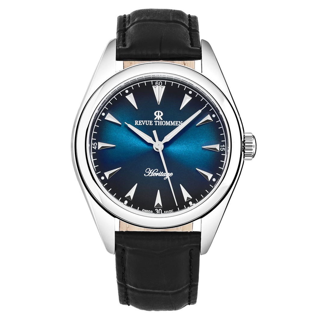 Revue Thommen Men's 'Heritage' Blue Dial Black Leather Strap Automatic Watch 21010.2535
