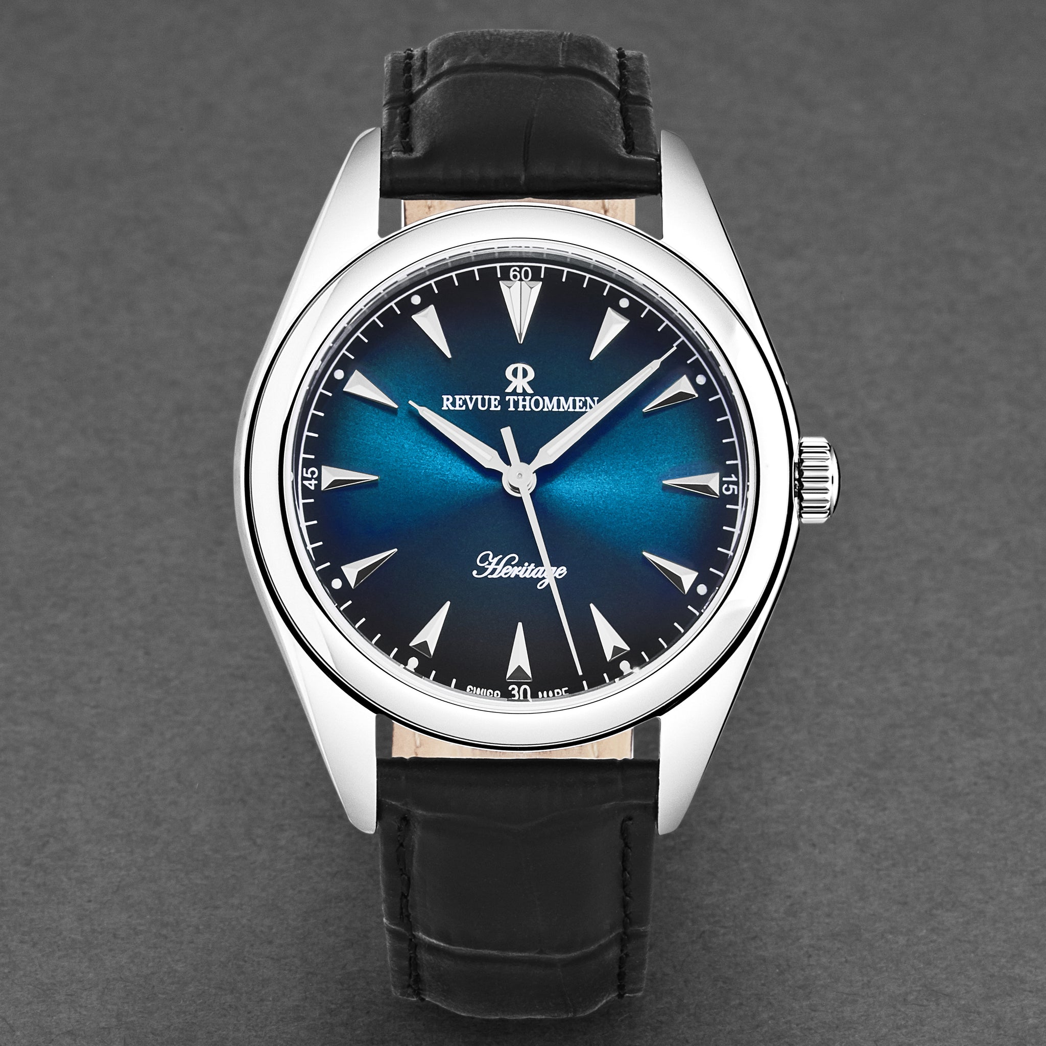 Revue Thommen Men's 'Heritage' Blue Dial Black Leather Strap