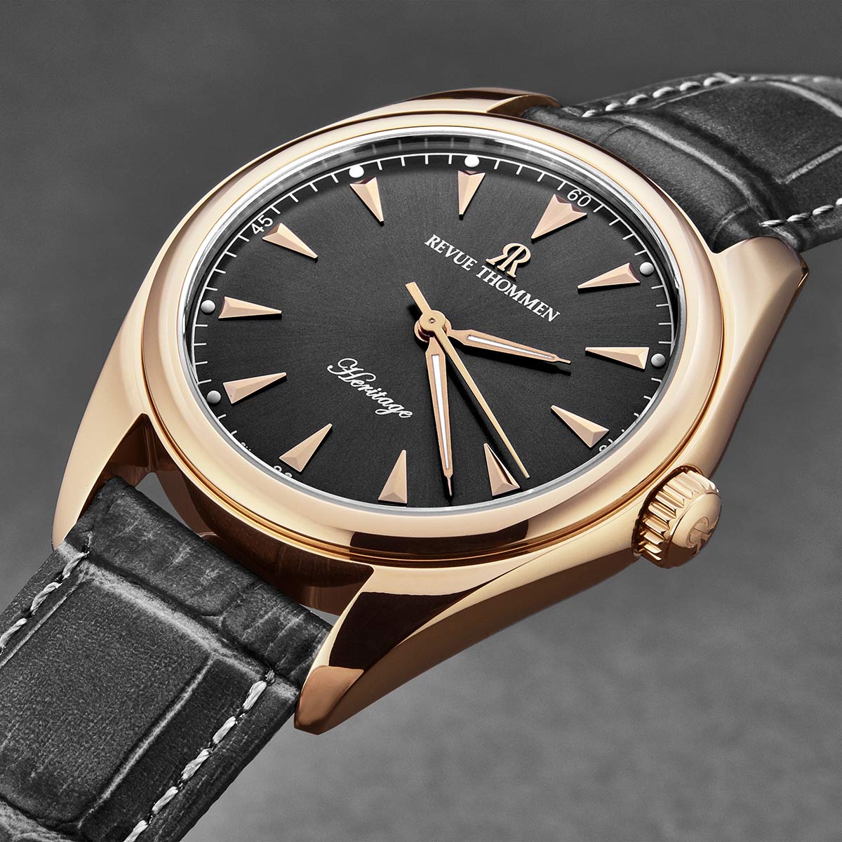 Revue Thommen Men's 'Heritage' Grey Dial Grey Leather Strap