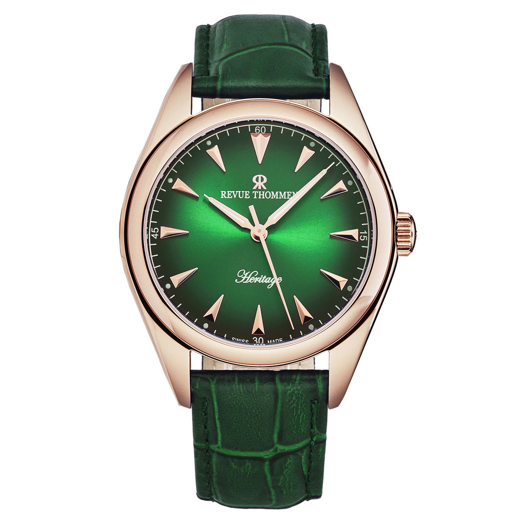 Revue Thommen Men's 'Heritage' Green Dial Green Leather Strap Automatic Watch 21010.2564